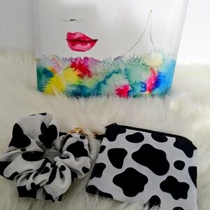 Scrunchie Coin Purse Wristlet Cow Print